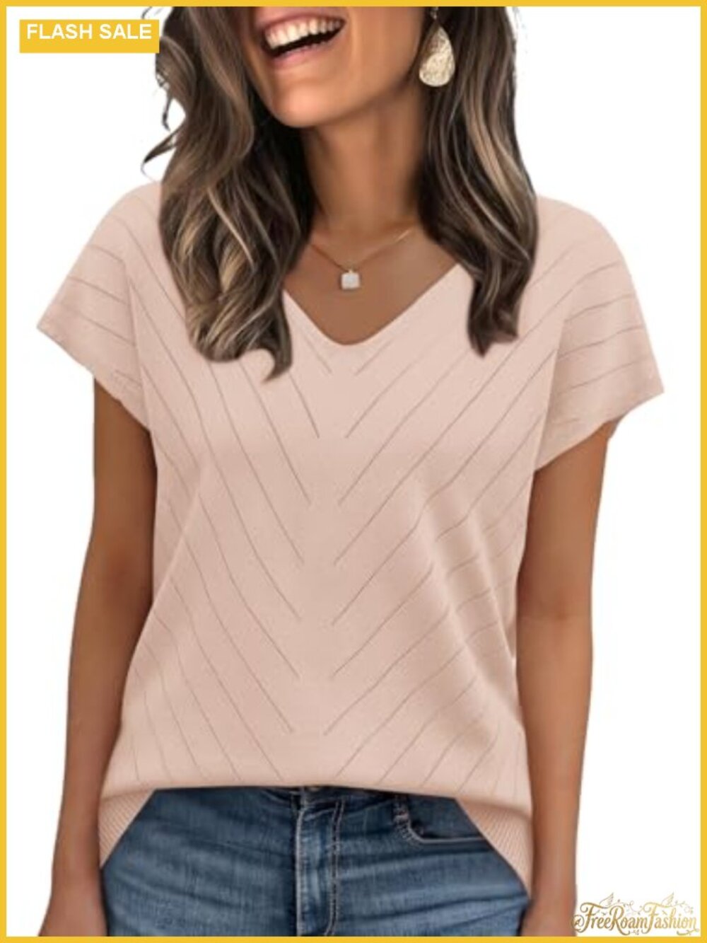 Women's V-Neck Cap Sleeve Knit Sweater Lightweight Summer Pullover